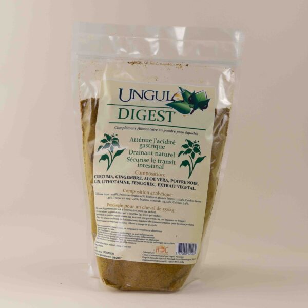 Digest drainage naturel pour chevaux, mélange de plantes pures destinées à sécuriser le transit et soulager l'estomac du cheval, produit 100% naturel et végétal