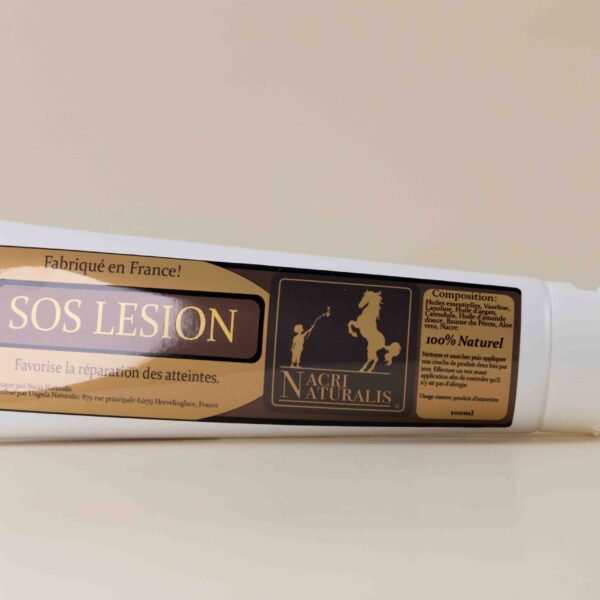 Tube de SOS lésion, crème réparatrice pour les petits bobos du quotidien, destinée aux blessures du cheval, fabriqué en France par Ungula Naturalis